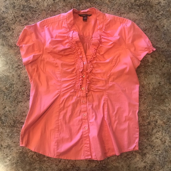 Orange Button Down Ruffled Blouse - Picture 2 of 5